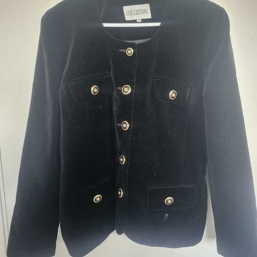 Armani Collezioni Black Velvet Blazer with Gold Buttons